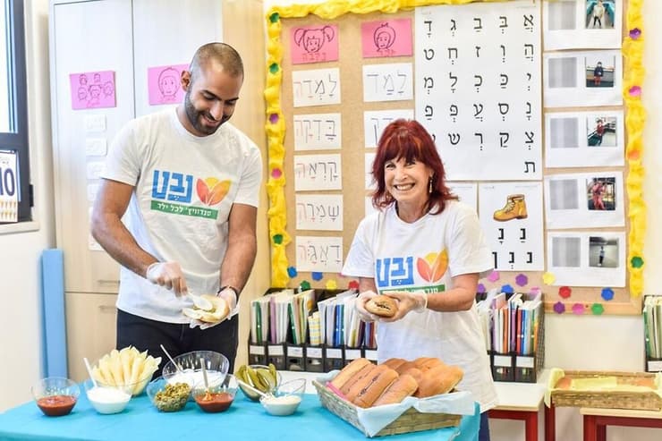 מתנדבי נבט עם כריכים לילדים שאים להם