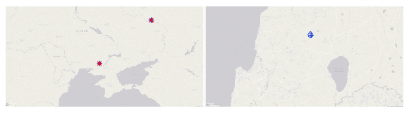 Centers of GPS signal interference operating in Israel (on the right) and Ukraine (on the left), according to researchers from the University of Texas (Source: the research paper by Clements, Humphreys and Ellis) Centers of GPS signal interference operating in Israel (on the right) and Ukraine (on the left), according to researchers from the University of Texas